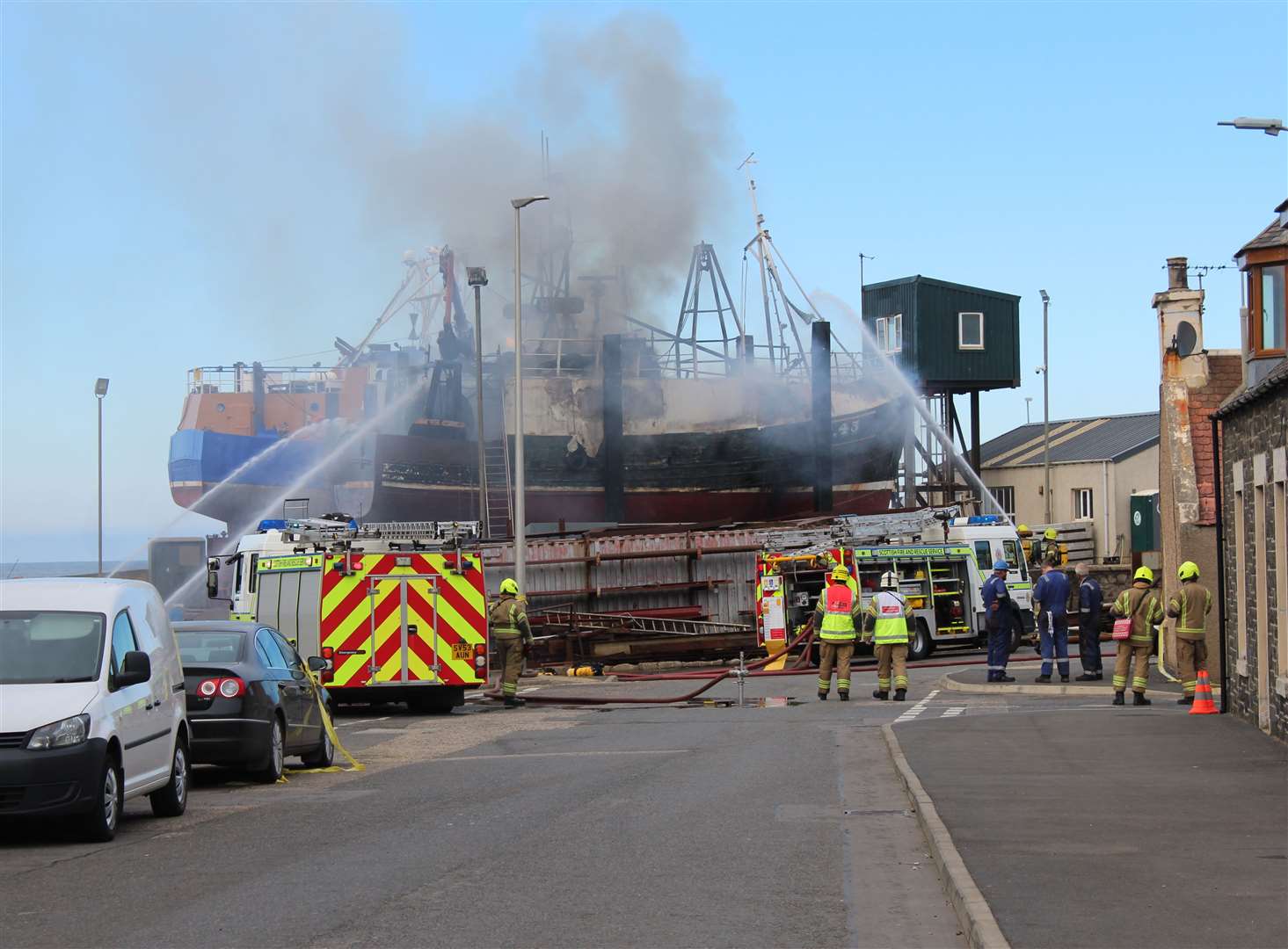 The boat went on fire at the Macduff Harbour slipway.