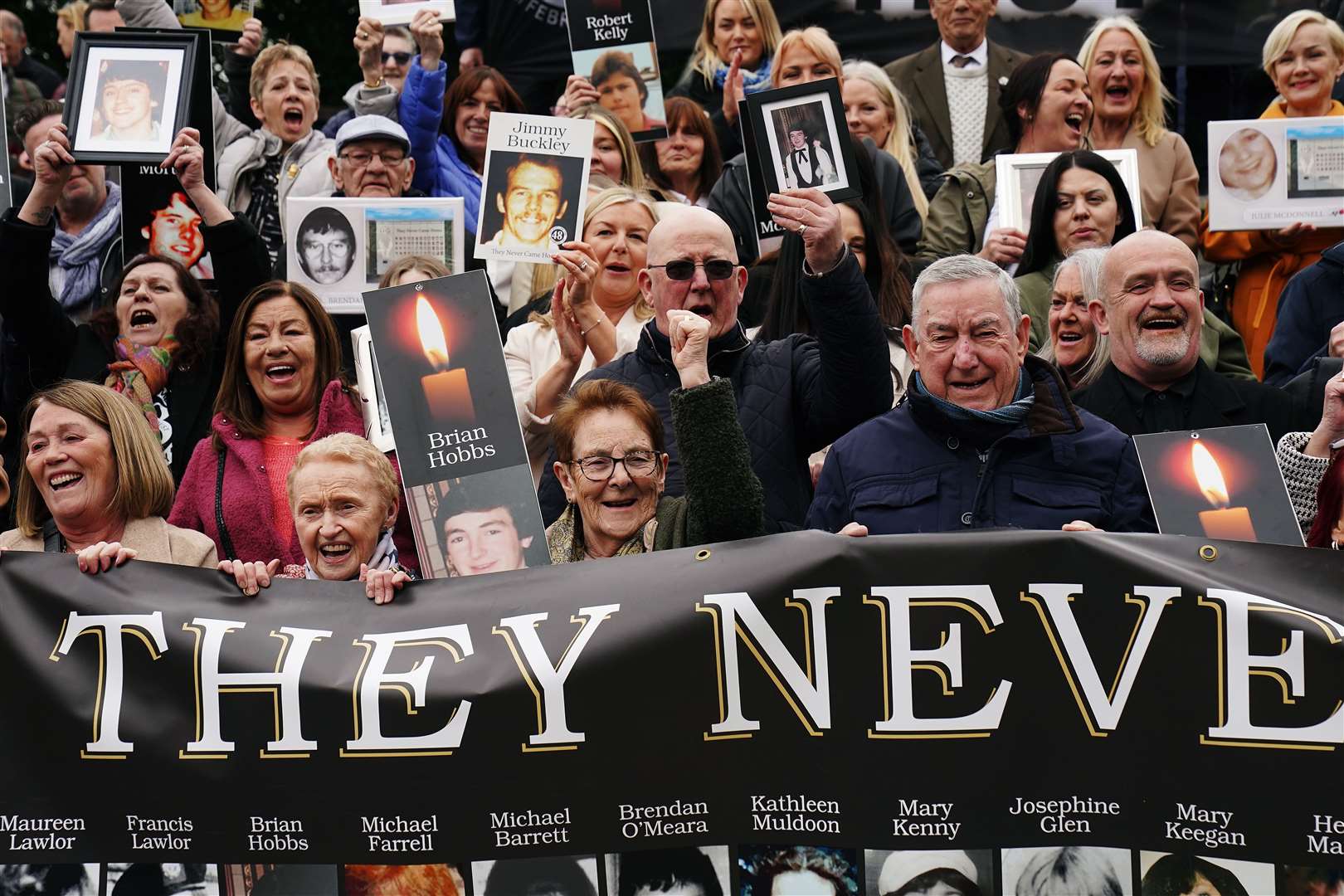 Survivors, family members and supporters in the garden of remembrance in Dublin after the verdict of unlawful killing was returned (Brian Lawless/PA)