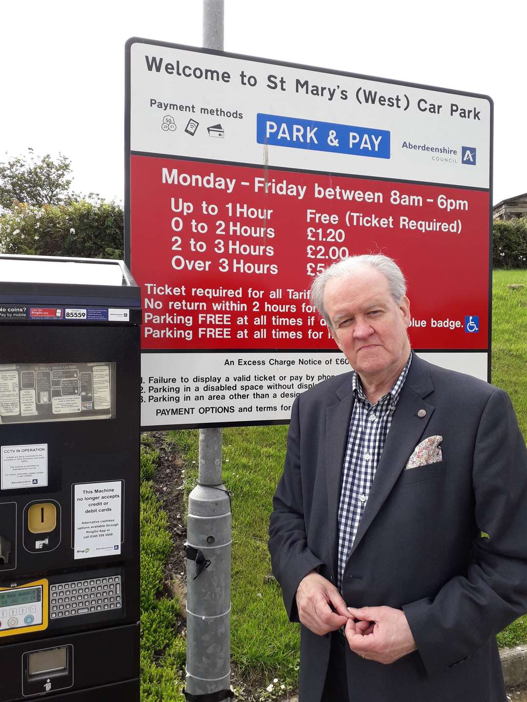 MSP Stewart Stevenson at St Mary's car park in Banff, which is pay-and-display.