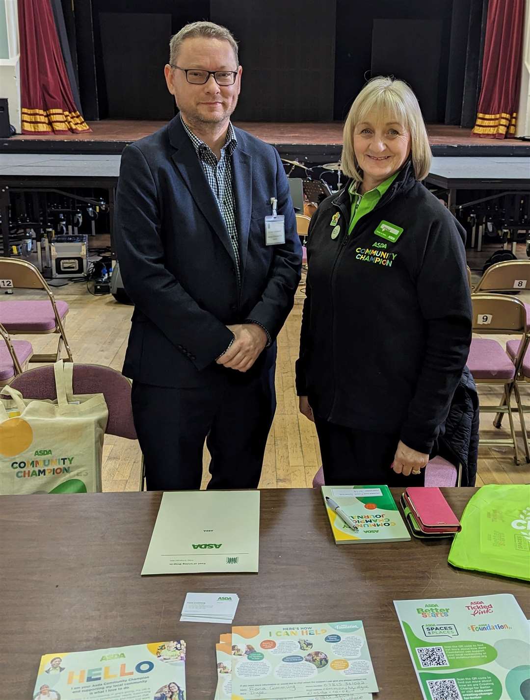 Gordon MP Richard Thomson with Asda Dyce Community Champion Fiona Cumming.
