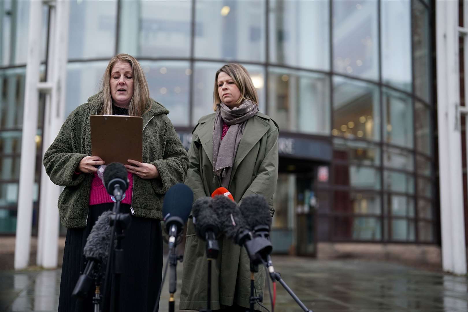 Sarah Andrews (left) said the NUH trust “failed to listen and learn” to warnings about unsafe care, in a statement outside Nottingham Magistrates’ Court on Wednesday (Jacob King/PA)
