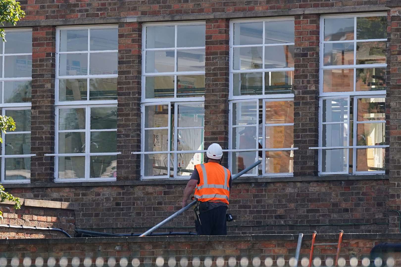 Remedial work being carried out at Mayflower Primary School in Leicester, which has been affected by sub-standard reinforced autoclaved aerated concrete (Jacob King/PA)