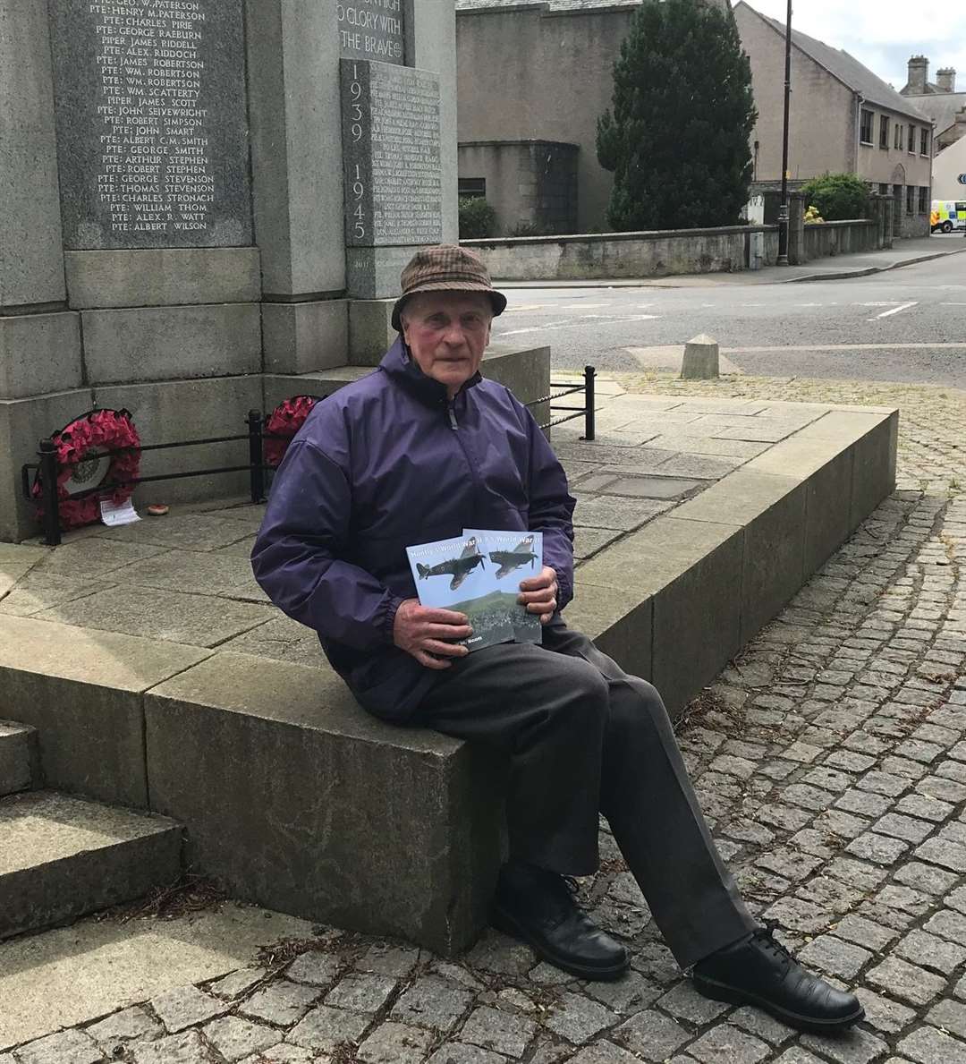 Author, Patrick Scott at Huntly War Memorial.