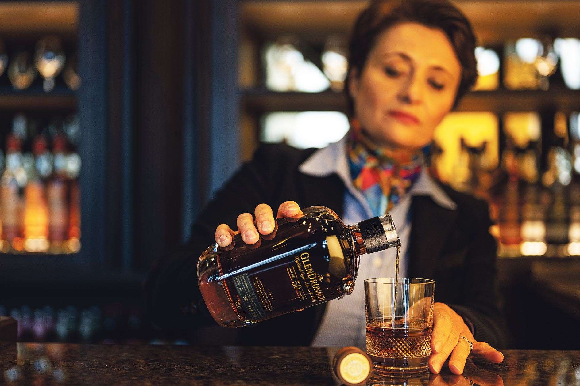 Master blender Rachel Barrie pours a dram of the 50 year old from The GlenDronach. Picture: John Paul.