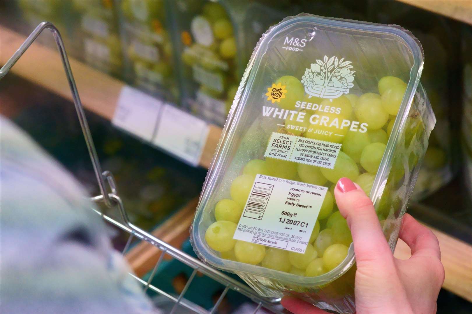 A tub of grapes with the best before date removed (Marks and Spencer/PA)