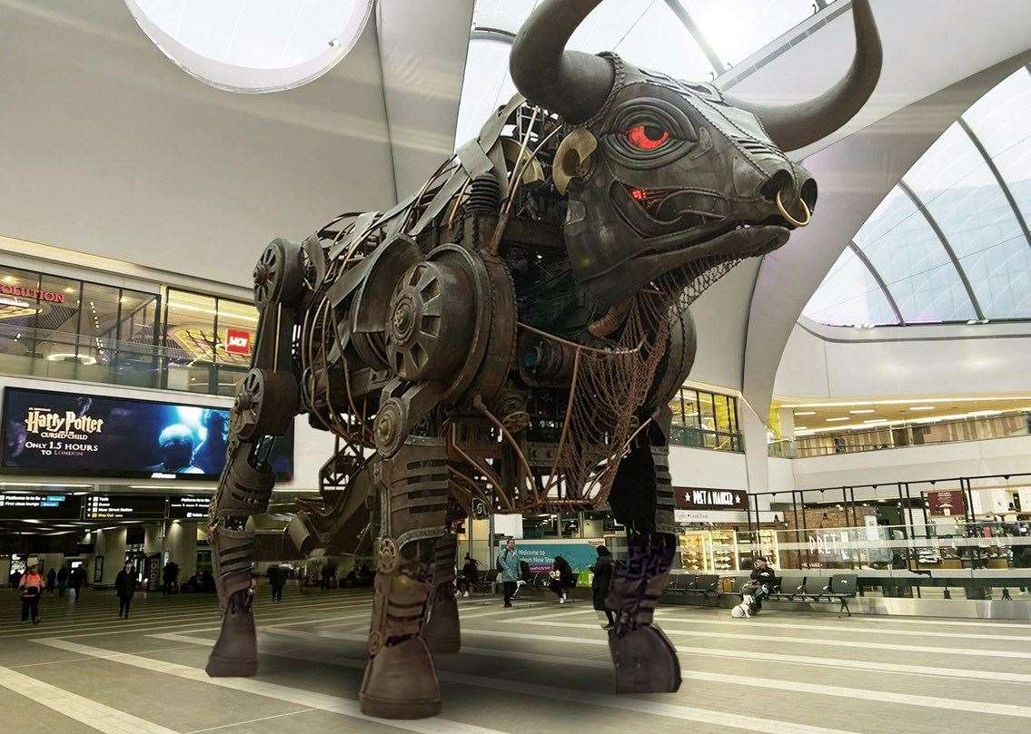 A computer mock-up of the bull in the atrium of Birmingham New Street station (Network Rail/PA)