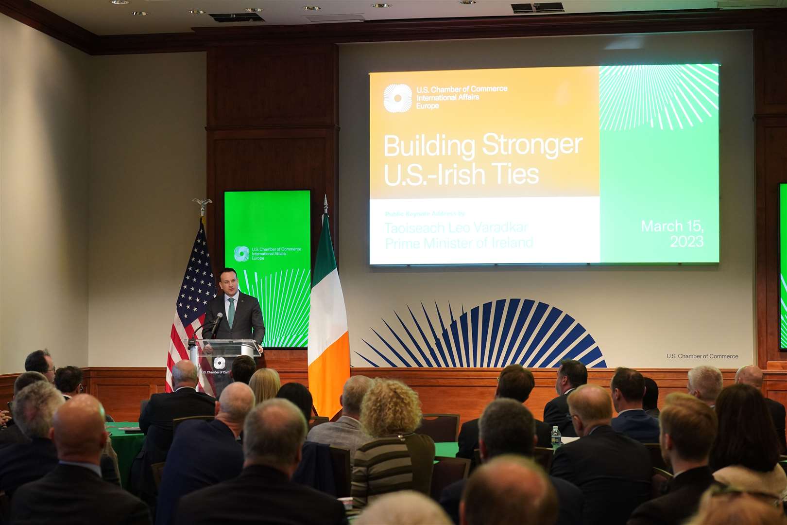 Taoiseach Leo Varadkar addresses the US Chamber of Commerce in Washington DC (Niall Carson/PA)