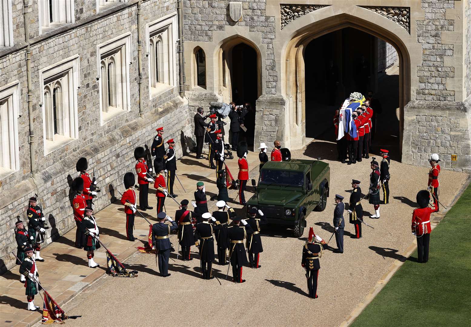 The Duke of Edinburgh’s coffin is transported from the Quadrangle (Adrian Dennis/PA)