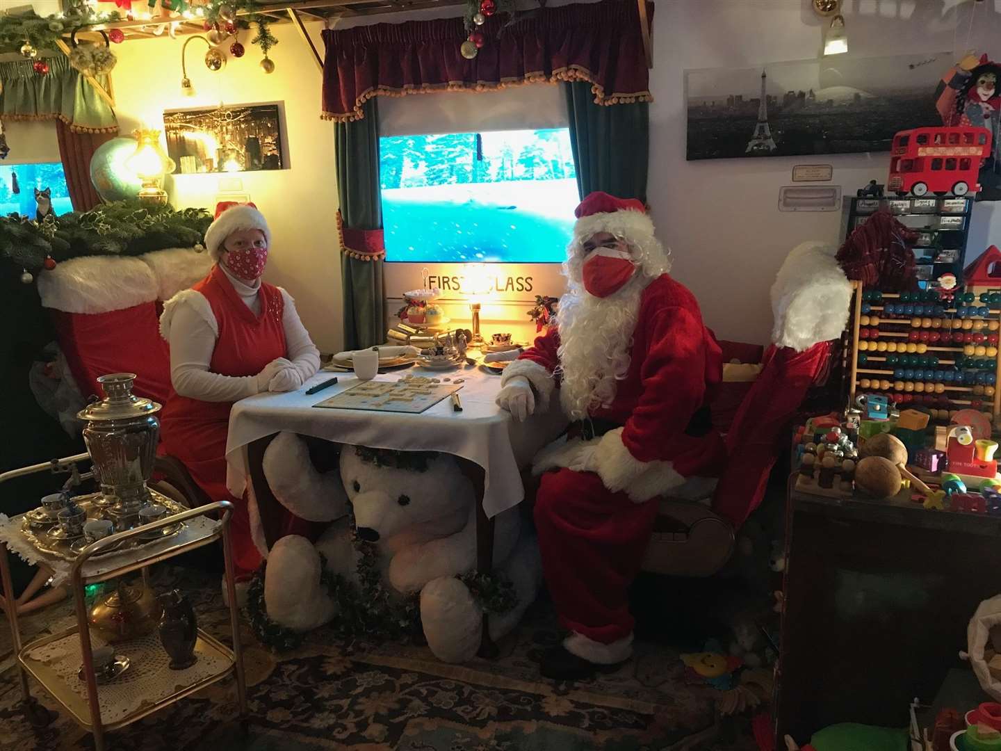 Santa and Mrs Claus on board the Polar Express.