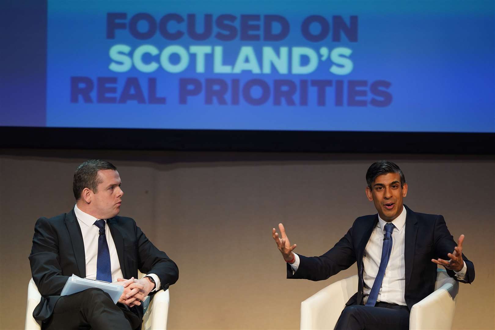 Mr Sunak during a Q and A with Scottish Conservative leader Douglas Ross on the first day of the Scottish Conservative party conference (Andrew Milligan/PA)