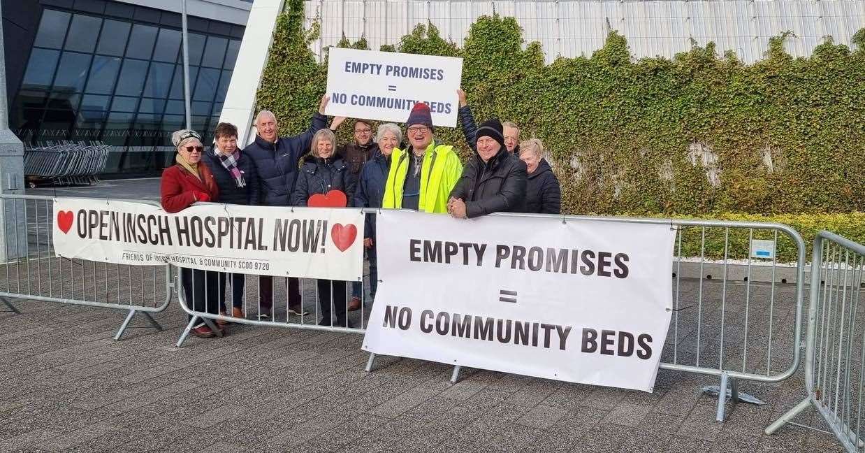Local protesters took up banners to fight for the future of Insch Hospital outside the SNP Conference in Aberdeen...Picture: Friends of Insch Hospital