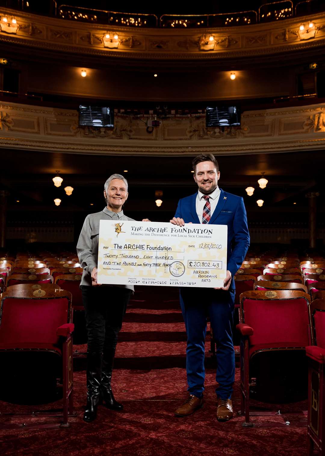 Chief executive of Aberdeen Performing Arts Jane Spiers and Jamie Smith from the ARCHIE Foundation at His Majesty's Theatre.