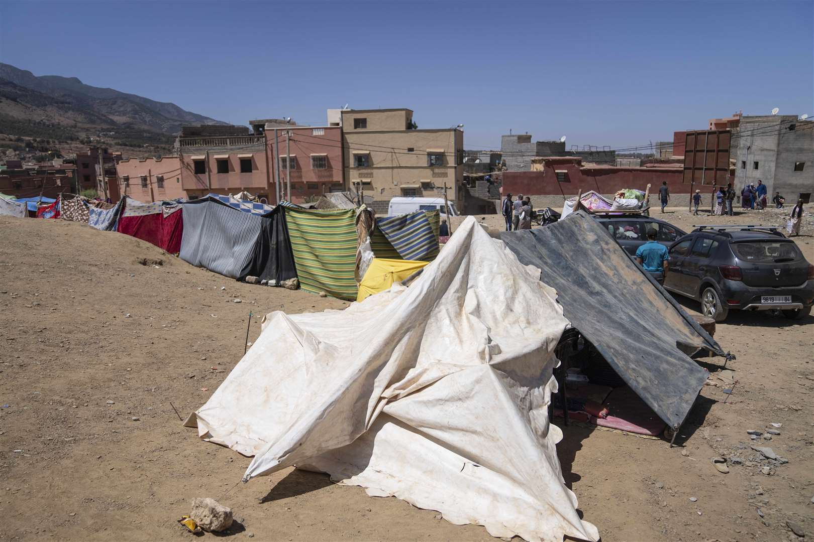 Tents set up in the town of Amizmiz (Mosa’ab Elshamy/AP)
