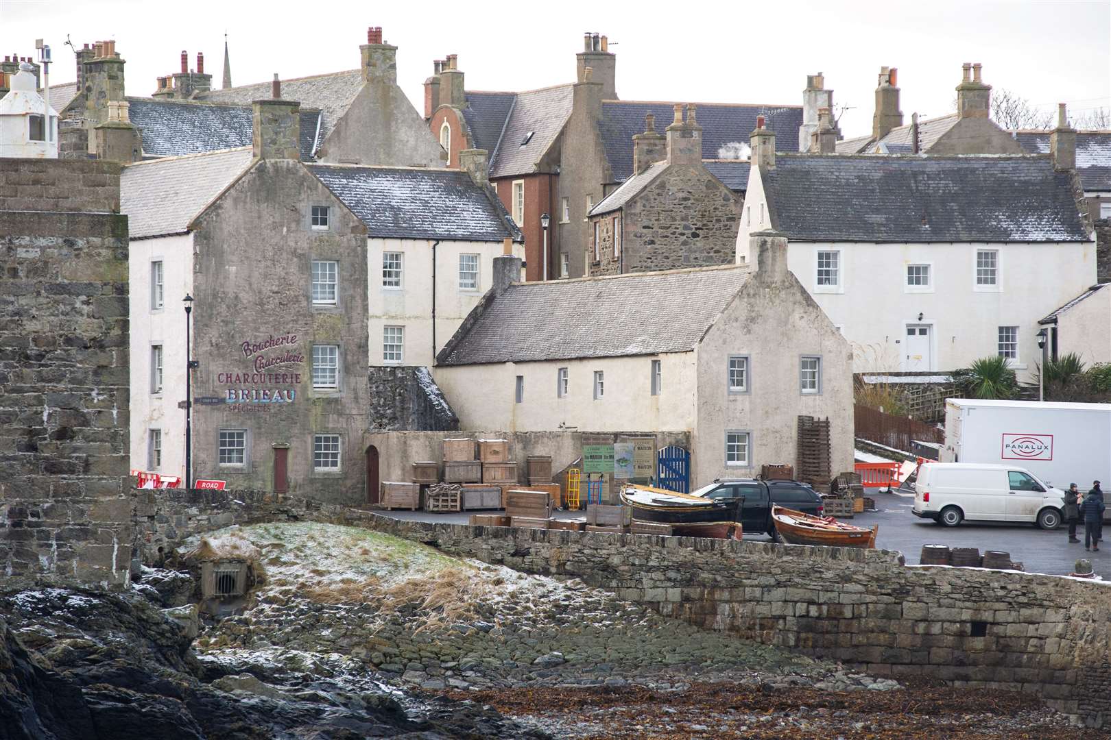 Portsoy's harbour area ahead of filming on the sixth season of Peaky Blinders. Picture: Daniel Forsyth.