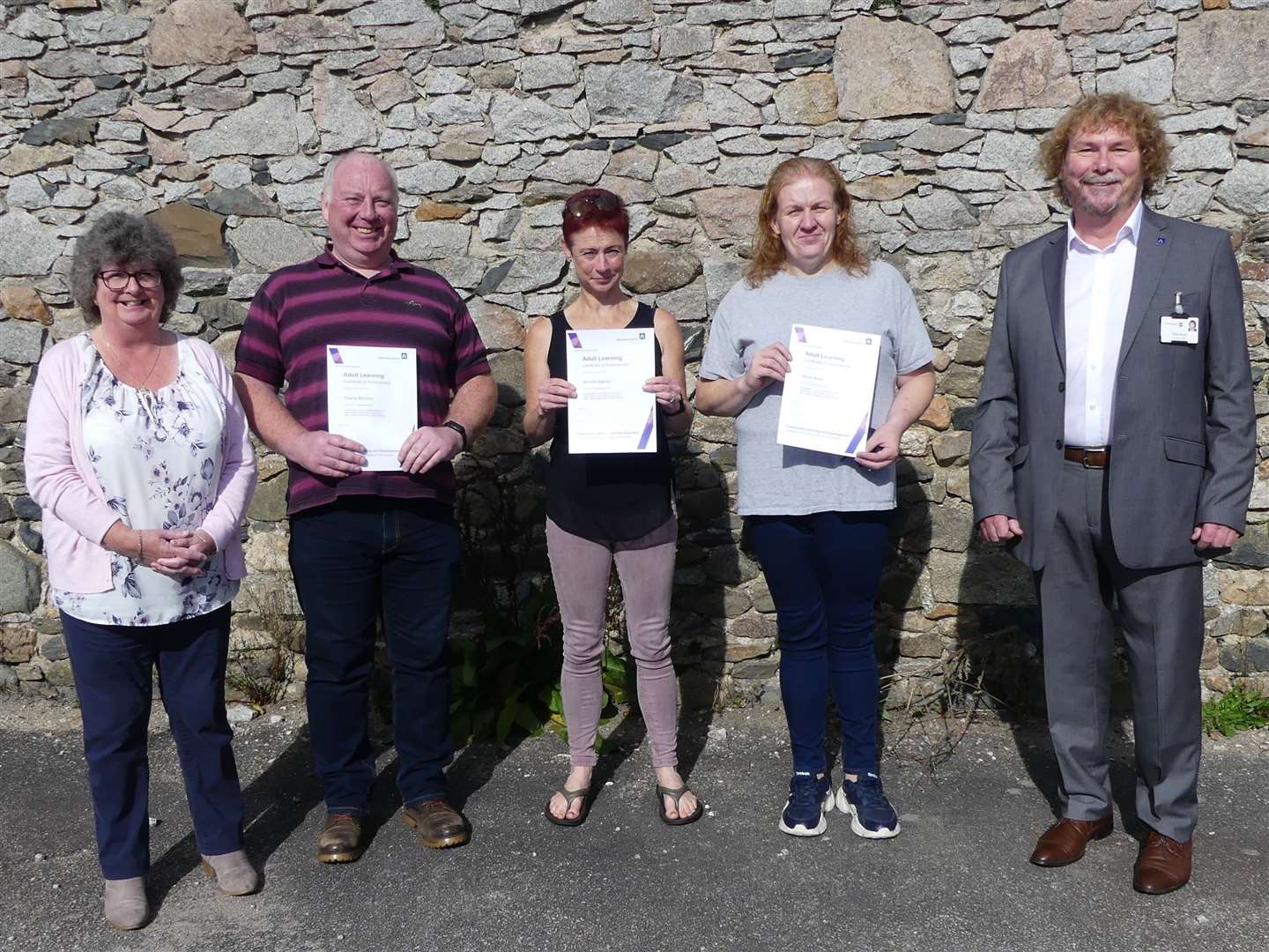 At the presentation of Adult Learner Certificates (from left) councillor Gillian Owen, Charles McCorry, Michelle Baguley, Wilma Wilson and Philip Boath.