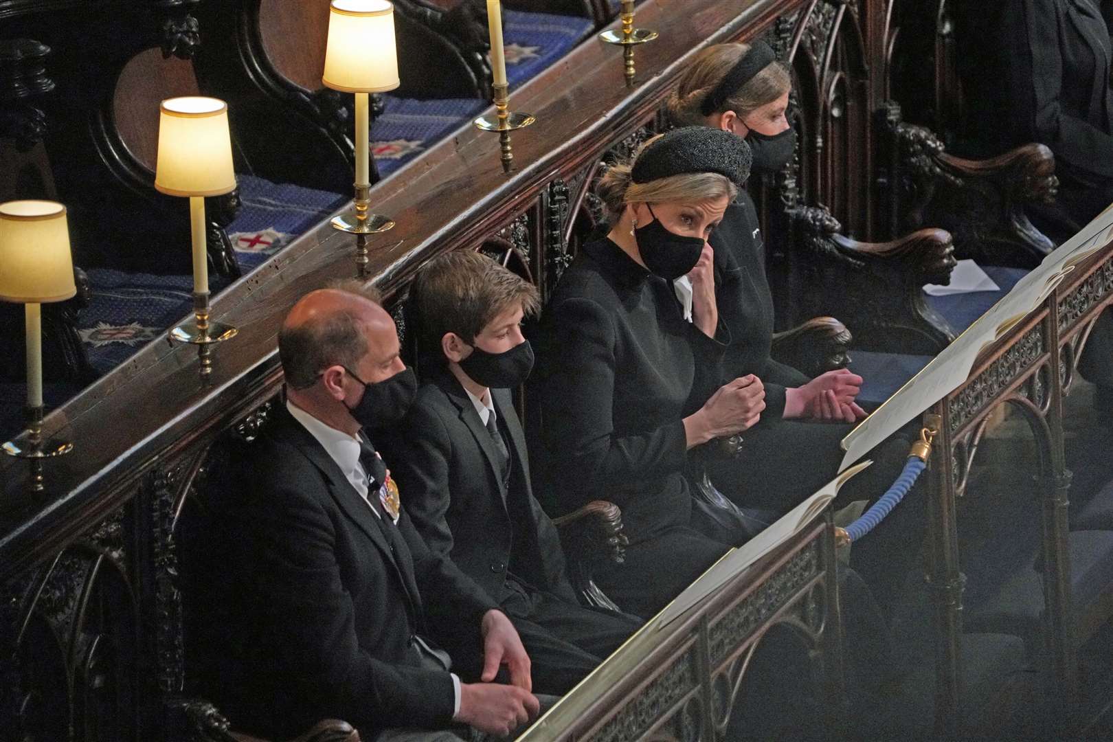 The Earl of Wessex, James Viscount Severn, the Countess of Wessex and Lady Louise Windsor during the funeral (Yui Mok/PA)