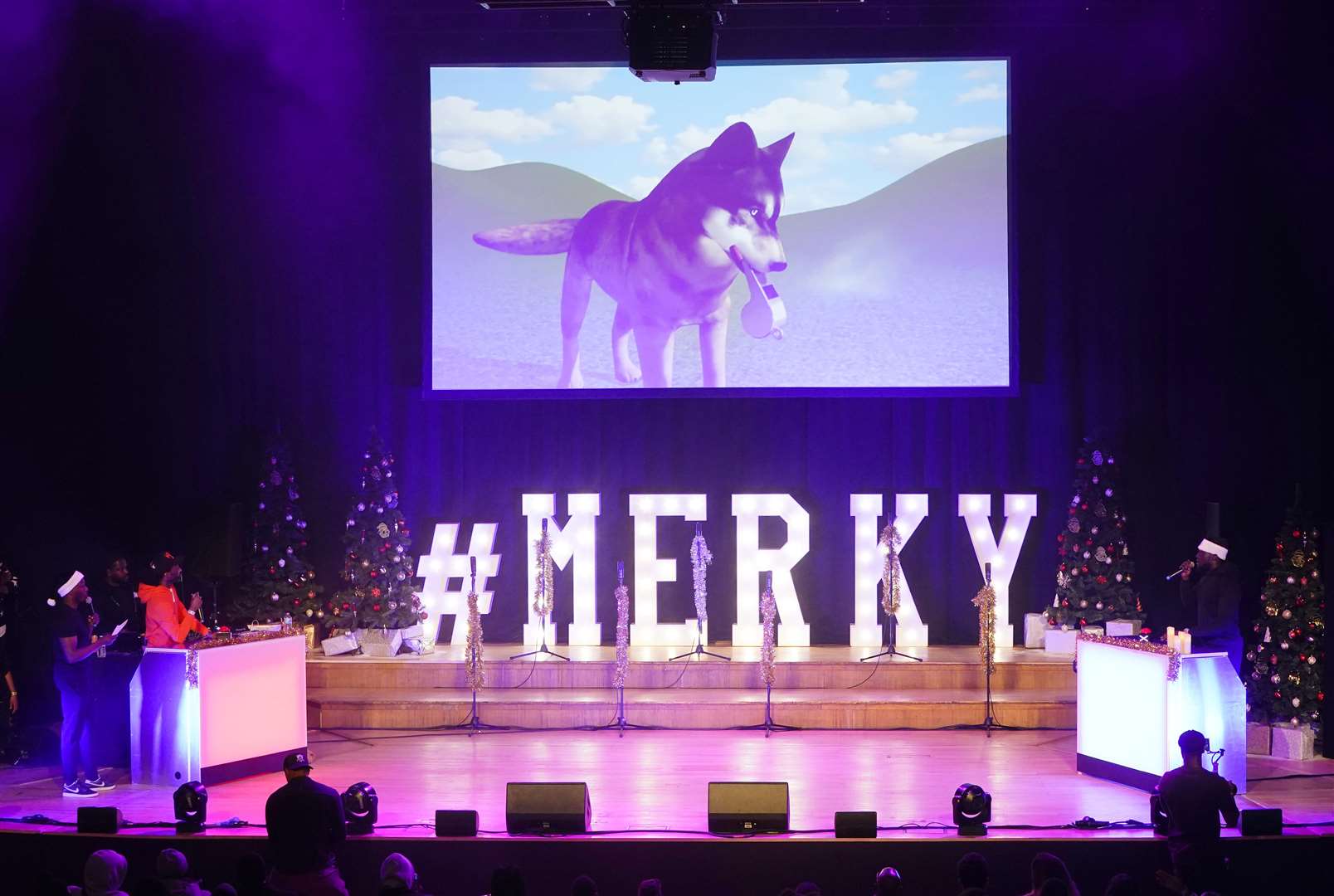Stormzy on stage during A Very Merky Christmas, the first ever Christmas party held by Stormzy’s charity, Merky Foundation (Aaron Chown/PA)