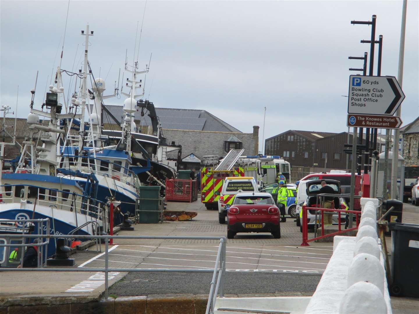 Fire crews and other emergency services were called to the boat fire at Macduff harbour.