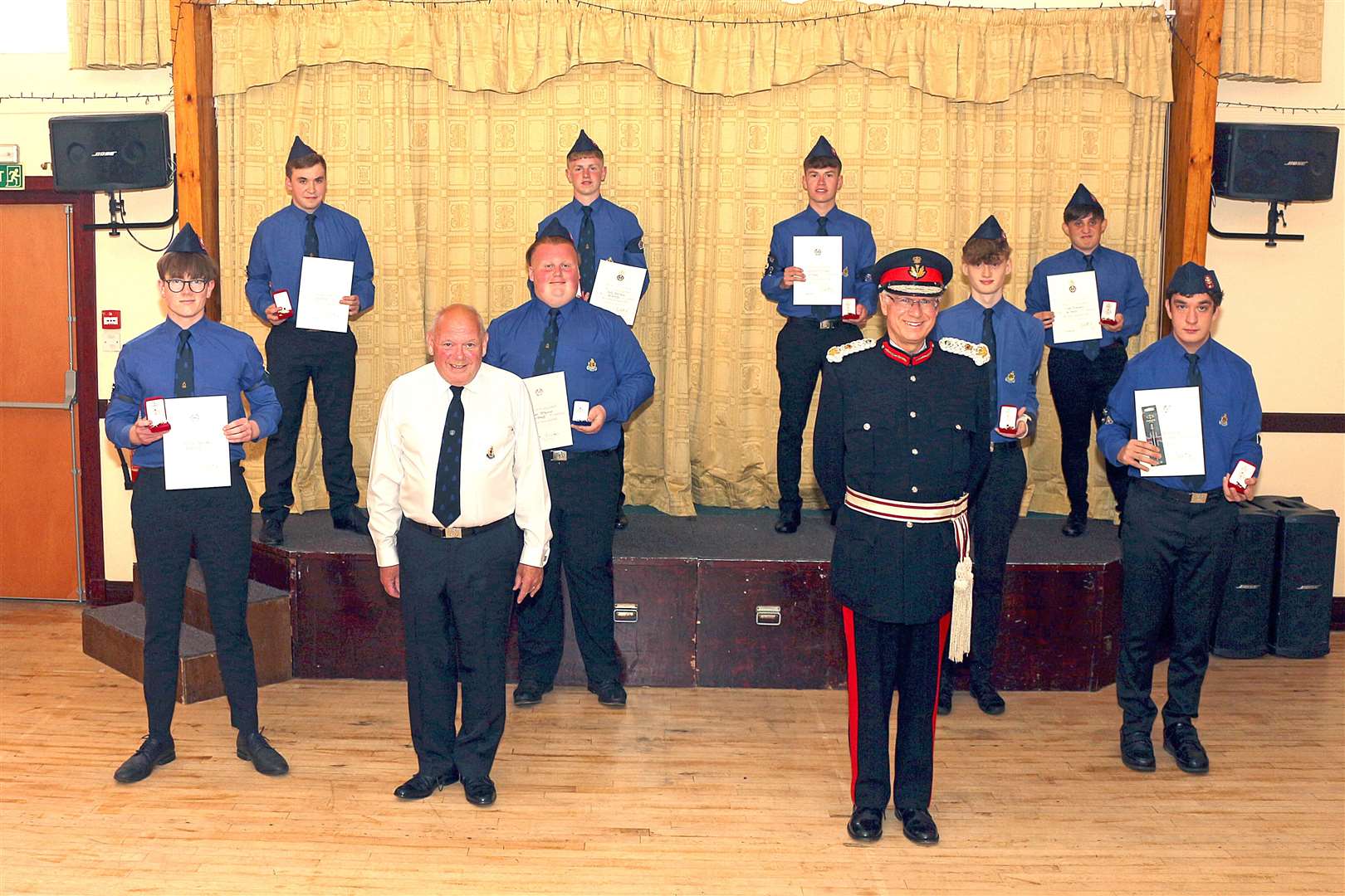 The recipients of the Queen's Badges and President Badge were presented with their awards by Lord Lieutenant of Banffshire Andrew Simpson and Boys' Brigade Captain Ian Cameron. Picture: Andrew Taylor