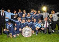 Turriff United players and staff celebrate winning the Aberdeenshire Shield. (GM)