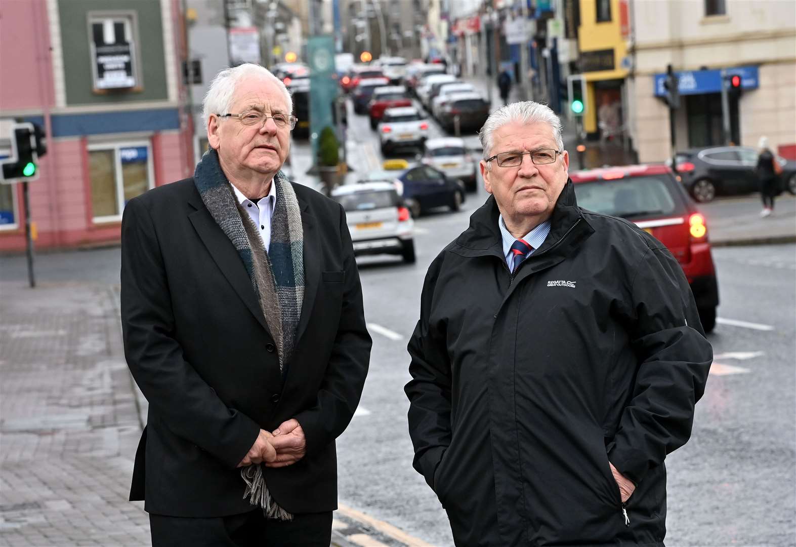Omagh bomb campaigners Michael Gallagher, left, and Stanley McCombe in Omagh on Thursday (Oliver McVeigh/PA).