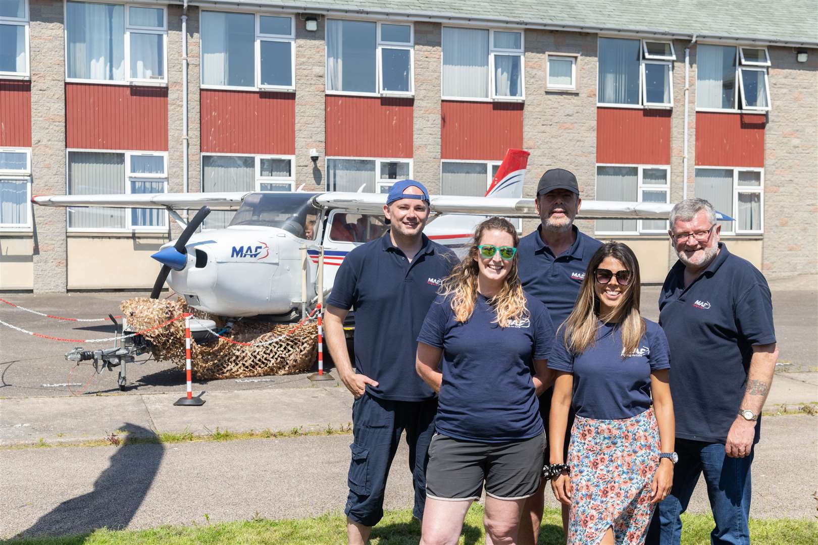 From left: Chris Macrae, Cat Mahato, David Wilson, Sheonagh Struthers and Andy Martin from Mission Aviation Fellowship hosted multiple activities at Keith Grammar School including an aeroplane...Picture: Beth Taylor.