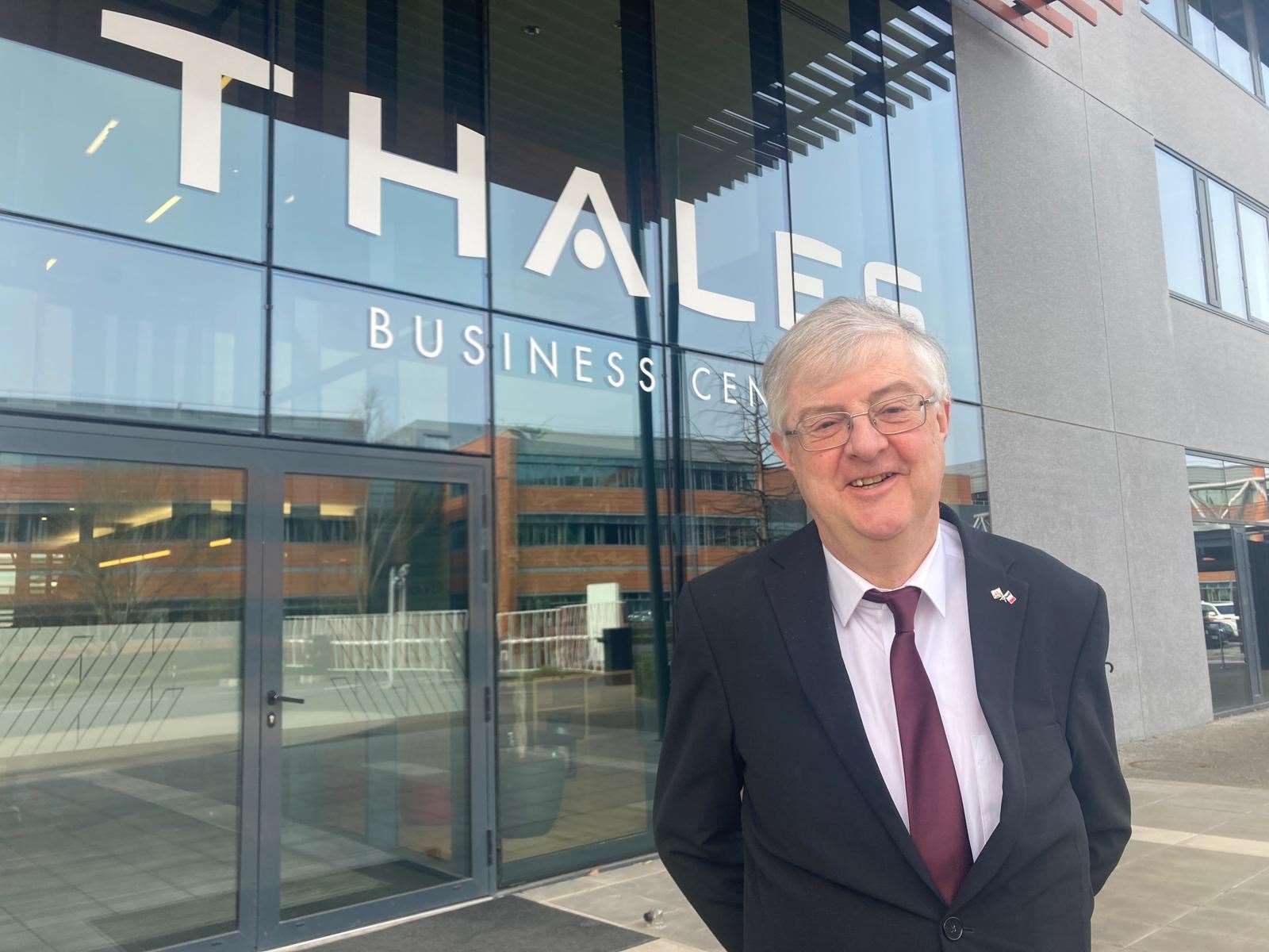 Mark Drakeford at Thales Business Centre in Paris to discuss cyber security (PA)