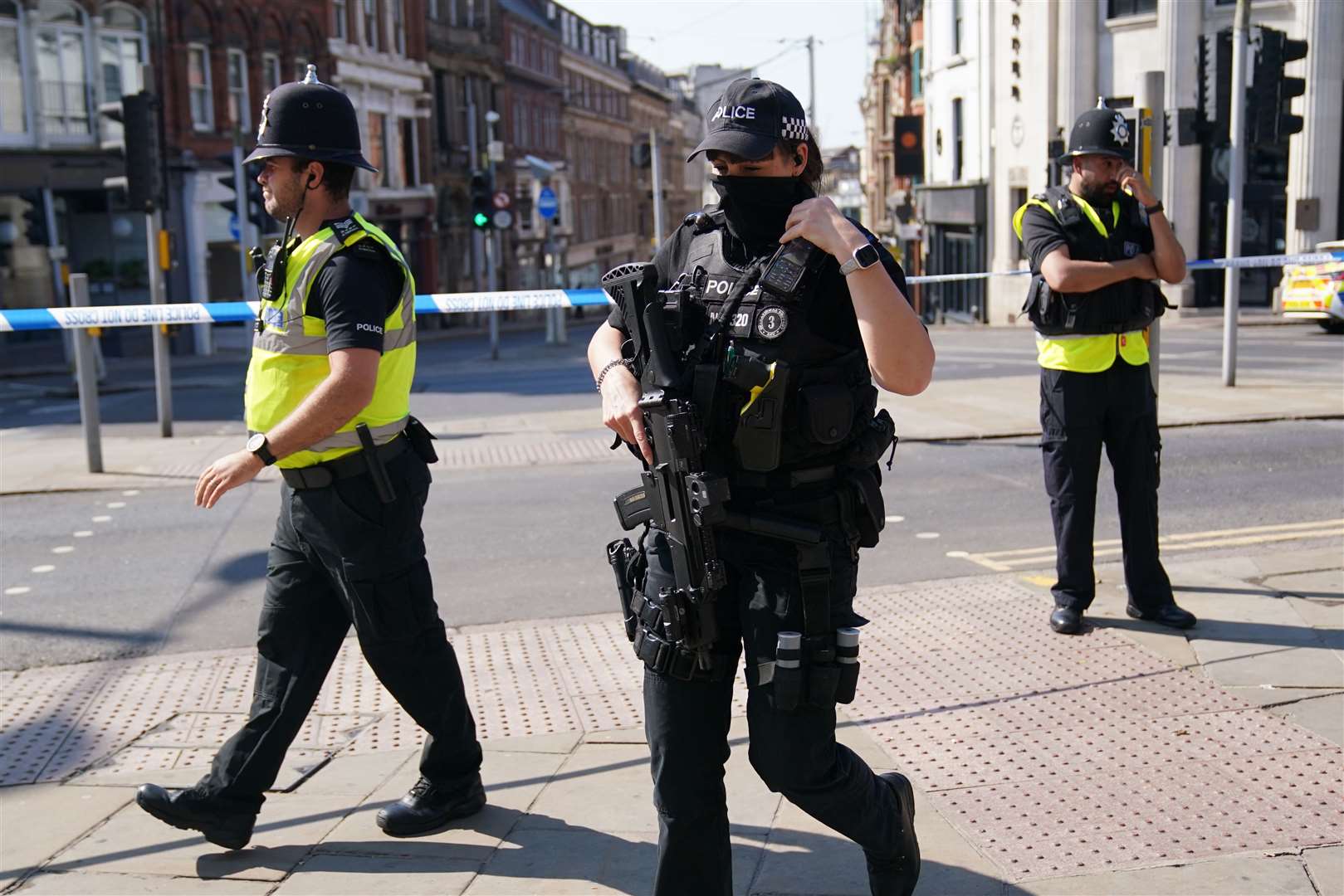An armed police officer in Nottingham city centre on Tuesday (Jacob King/PA)