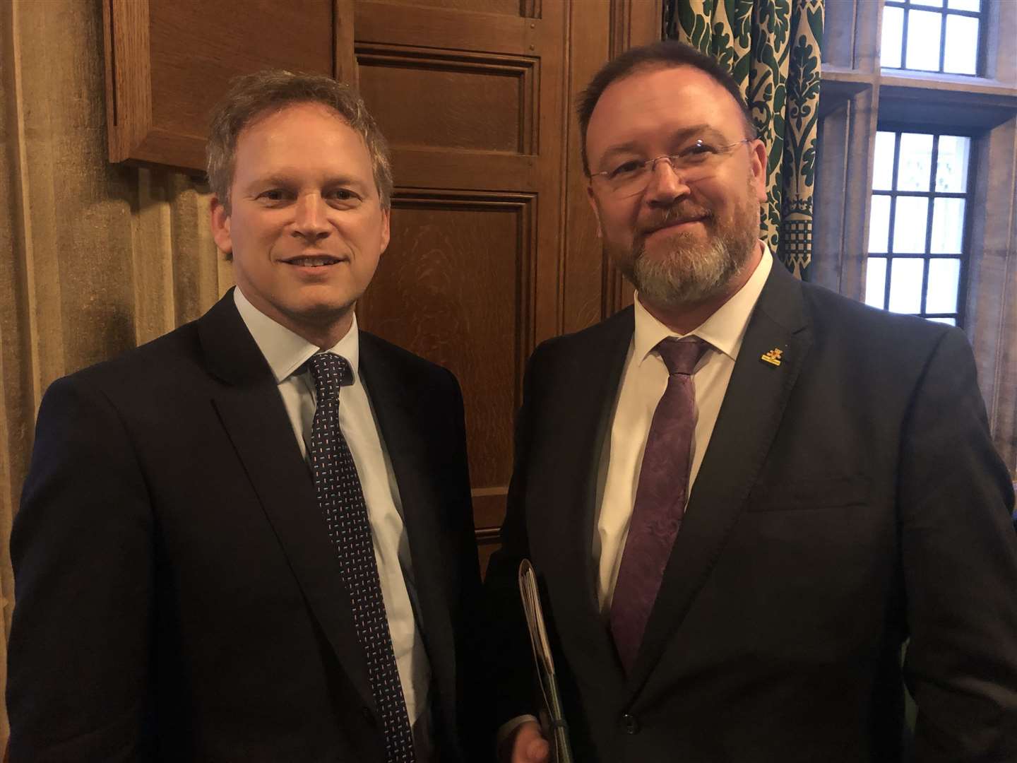 Transport minister Grant Shapps and MP David Duguid.