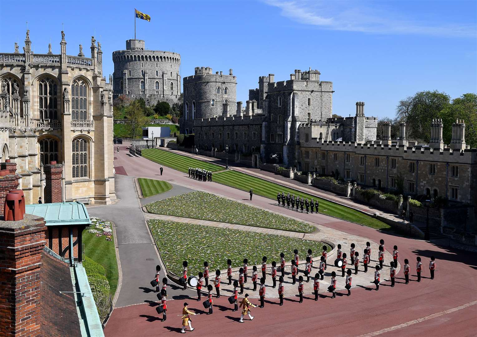 The Foot Guards Band marching outside St George’s Chapel, Windsor Castle (Justin Tallis/PA)
