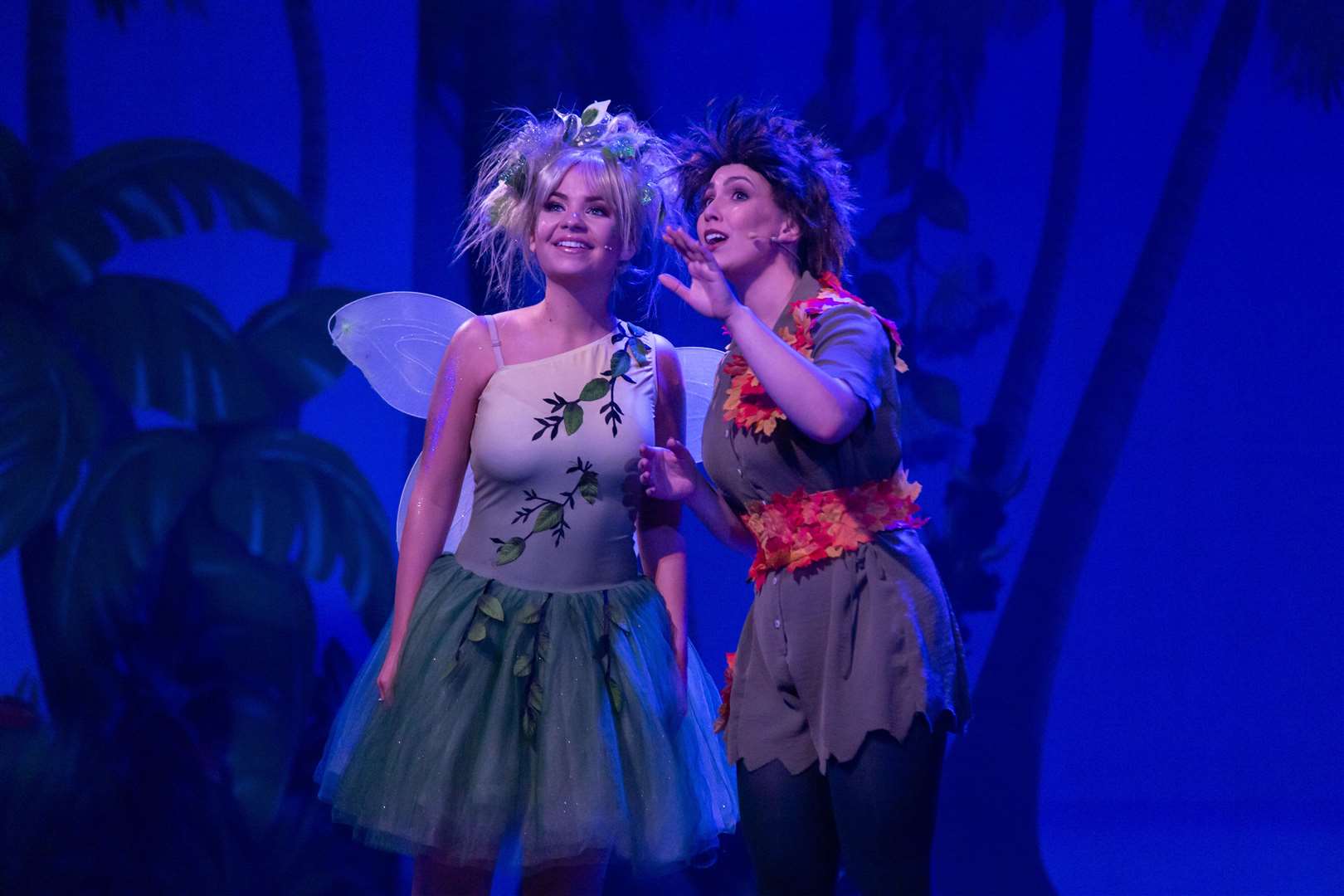 Tinker Bell the fairy (Laura Burnett) and Peter Pan (Sophie Hamilton Pike) in 2019 production. Picture:Graham Read