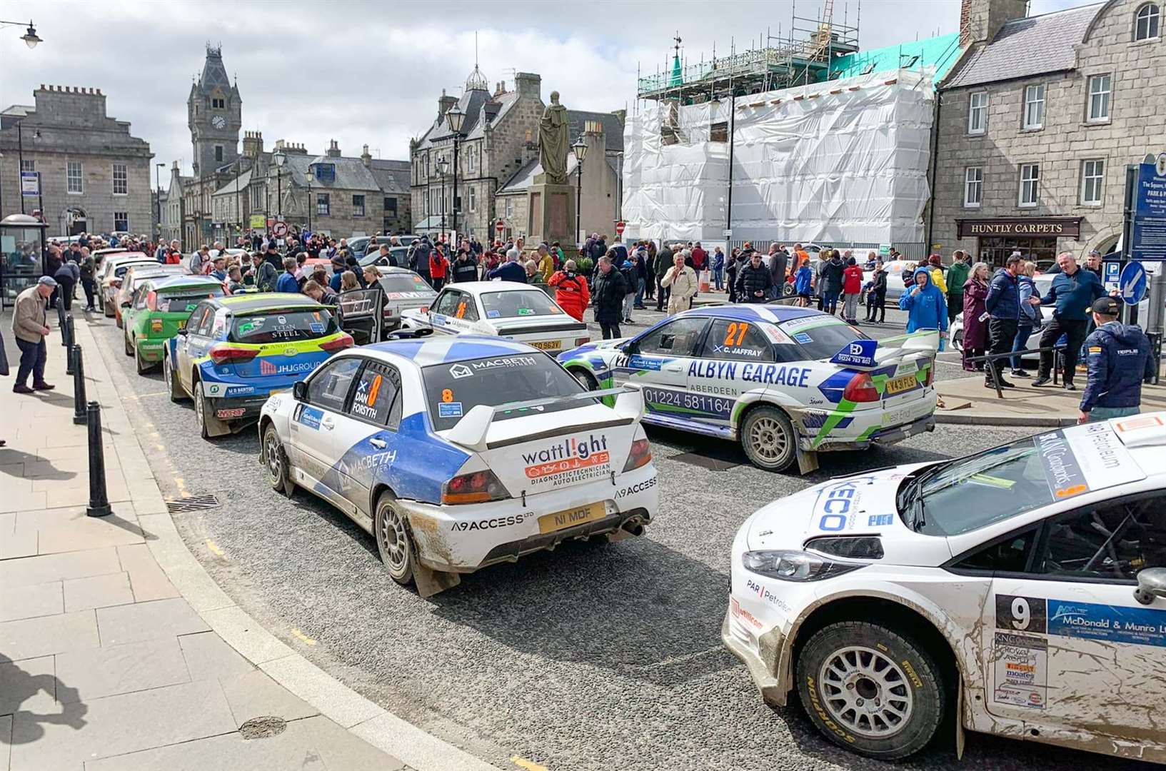 Crowds gathered at The Square in Huntly in 2023 for the regrouping during the Speyside Stages.