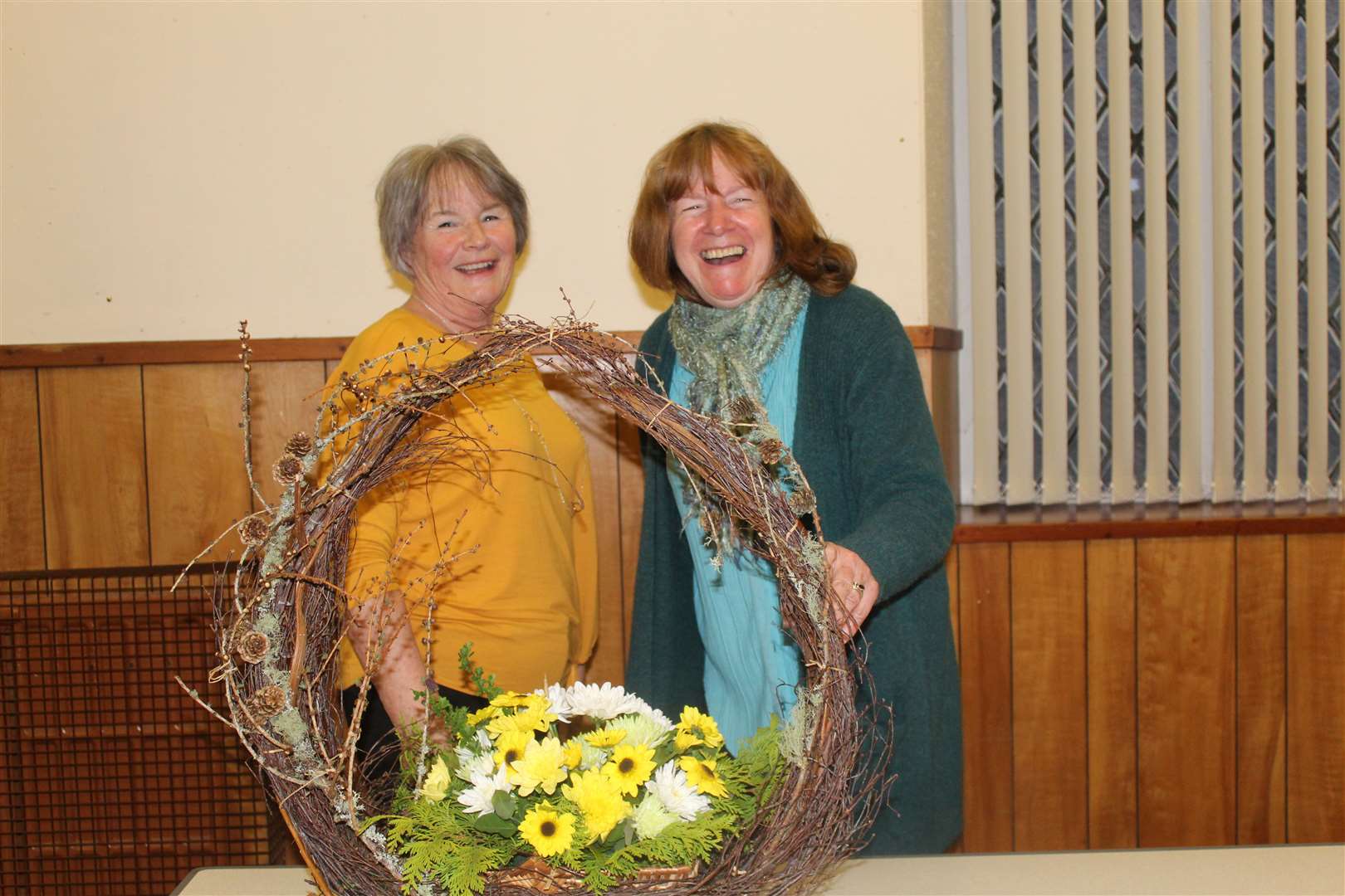 Guest demonstrator Pamela Galloway (right) with Inverurie and District Flower Arrangement Society president Hilda Mowat. Picture: Griselda McGregor