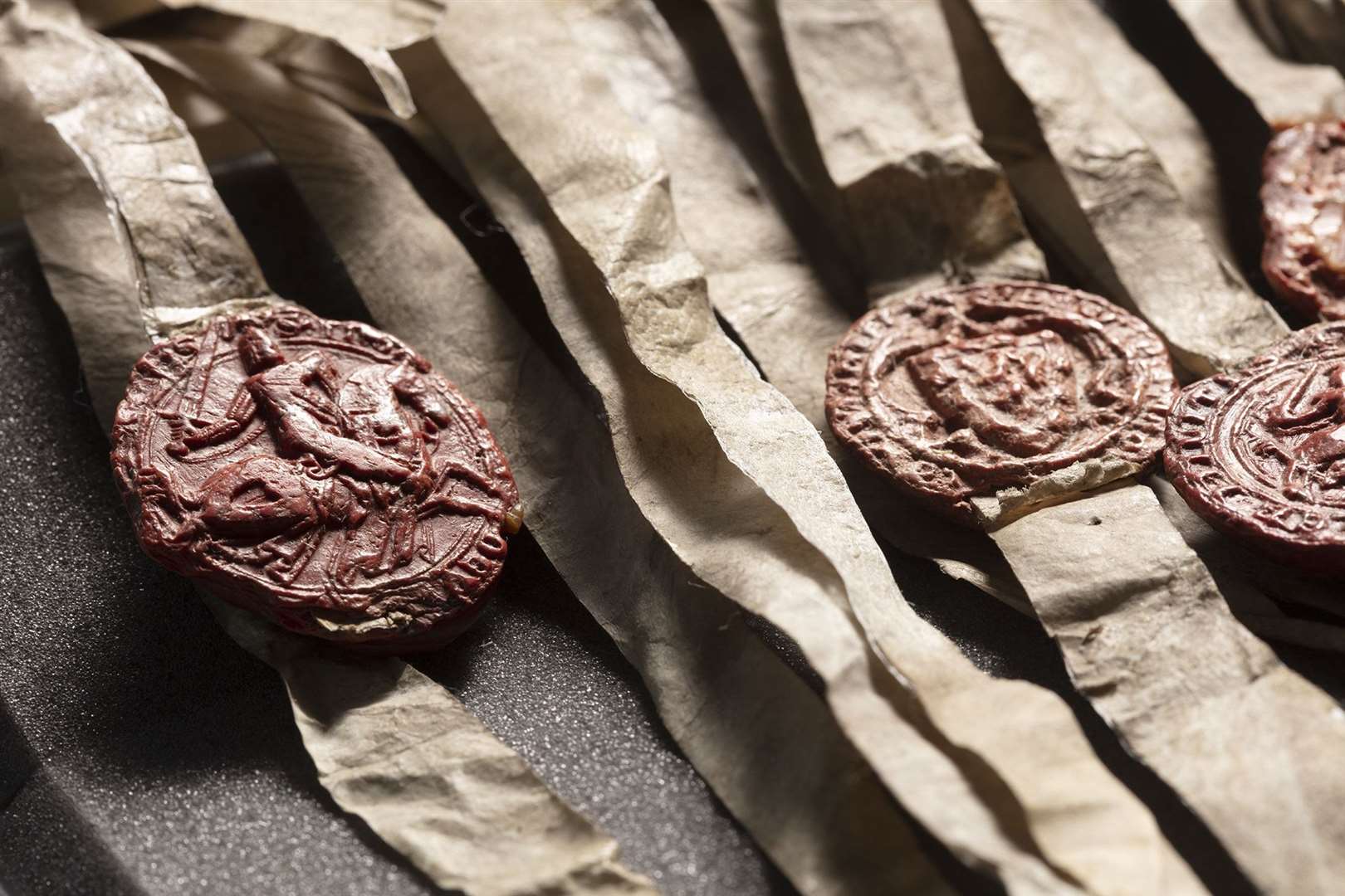 Wax seals attached to tags on the declaration, symbolising the support of individual Scottish barons (Mike Brooks/PA)