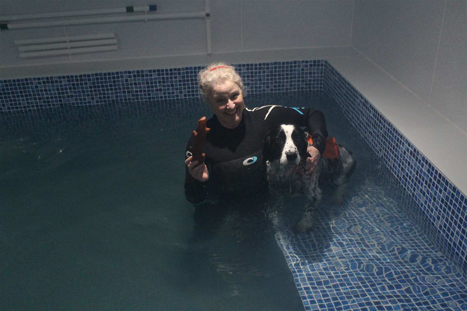 Owner Tracey Jones with dog Dex who took part in the charity swim. Picture: Sean McAngus