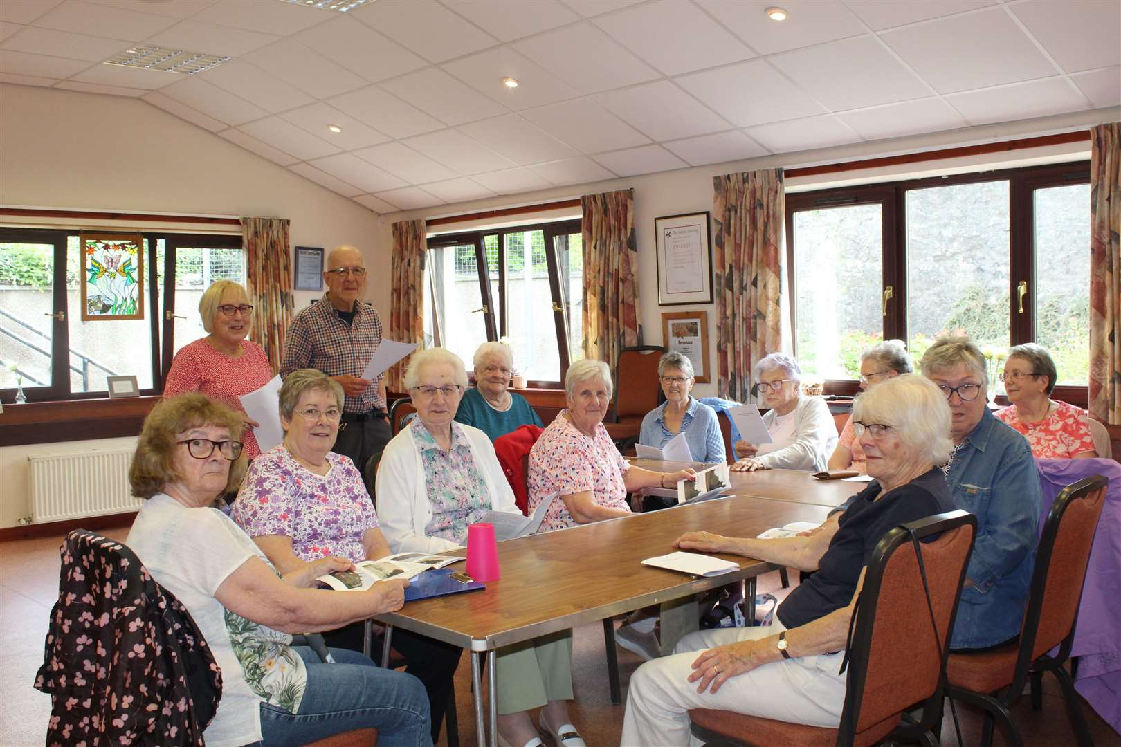 Some members of the Tuesday centre who welcomed the Reminiscence group at this week's meeting in the Friendship room, Kemnay village hall. Picture: Griselda McGregor