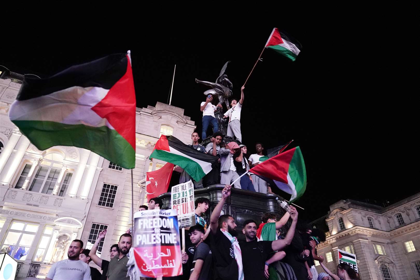 People take part in a Palestine Solidarity Campaign demonstration in London, as the death toll rises amid ongoing violence in Israel and Gaza (Jordan Pettitt/PA)
