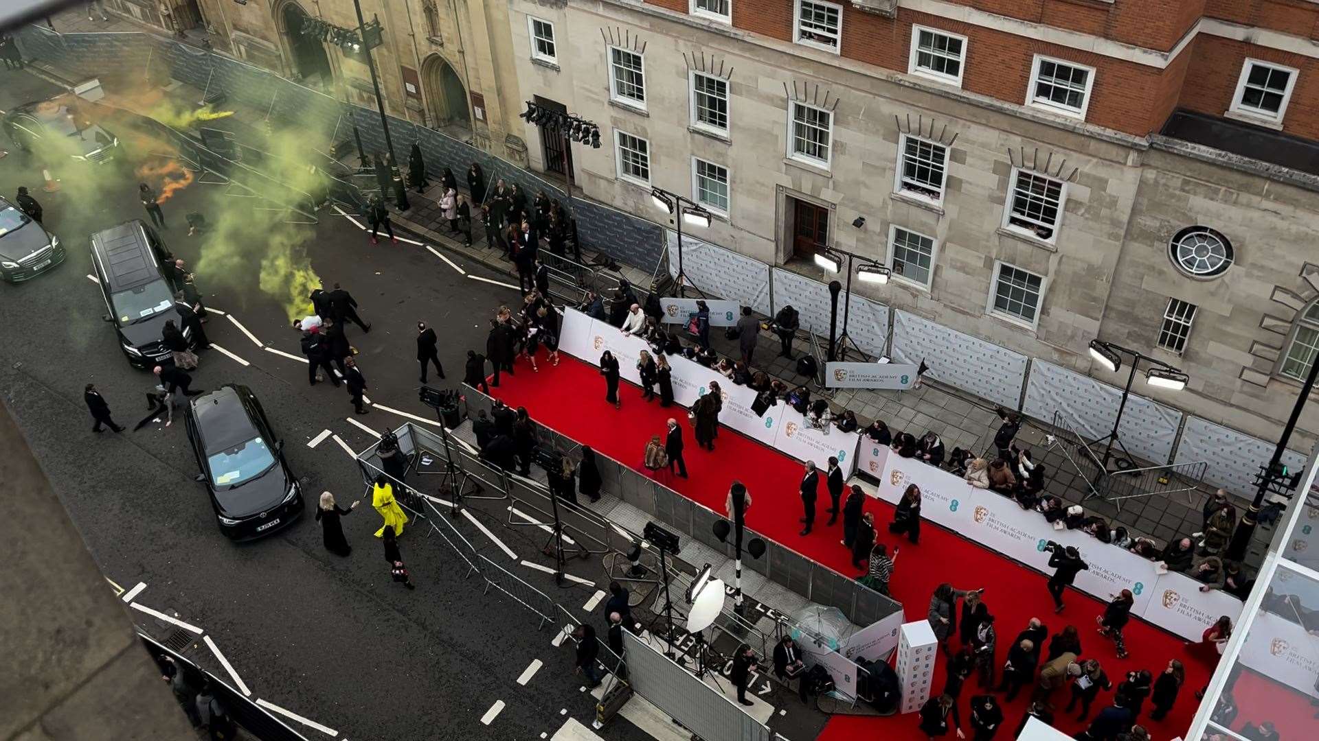 Activists during a protest by Just Stop Oil near the Royal Albert Hall, London, where the 75th British Academy Film Awards were being held (Tom Savage/PA)
