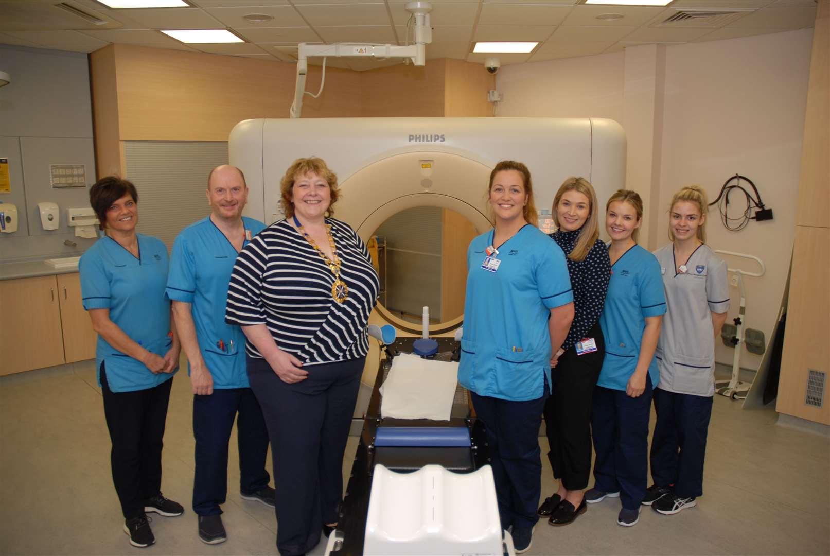 President of the Society of Radiographers Gill Hodges (third left) meets members of the radiotherapy department at the hospital.