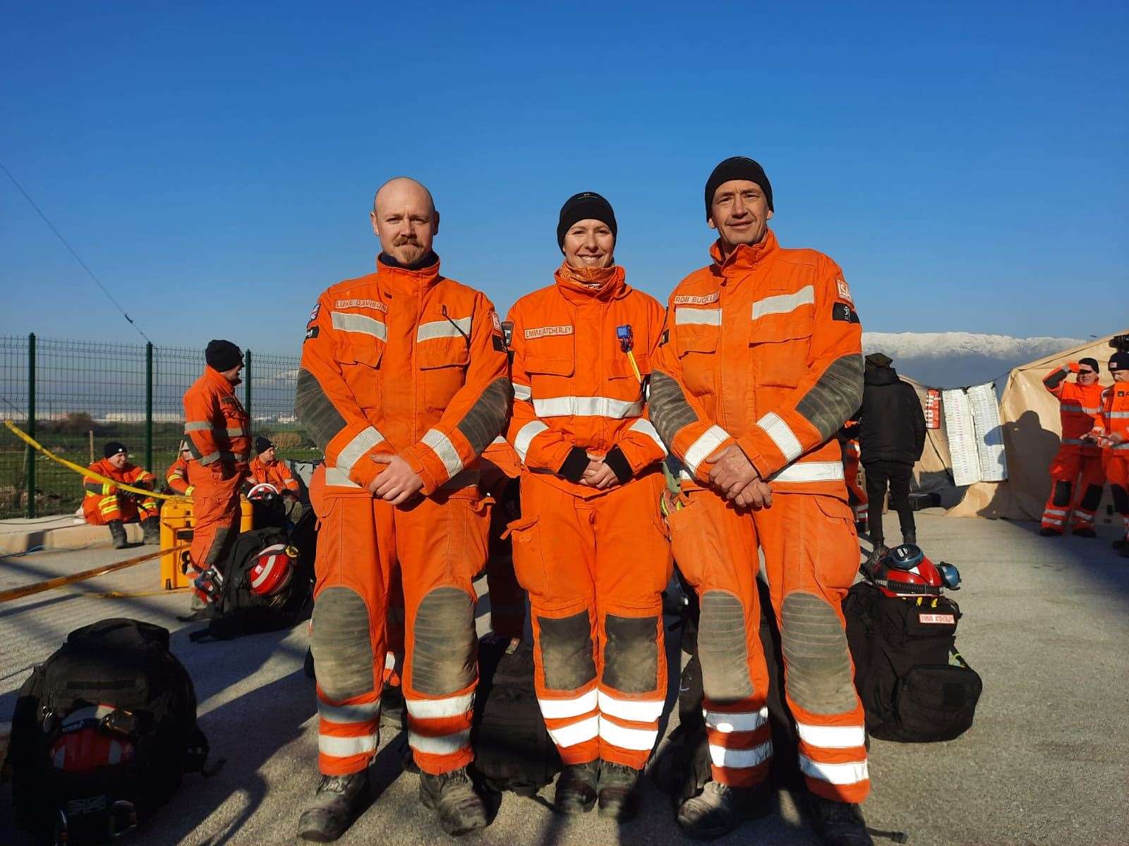 Emma Atcherley with fellow UK search and rescue team colleagues in Turkey (FCDO/PA)