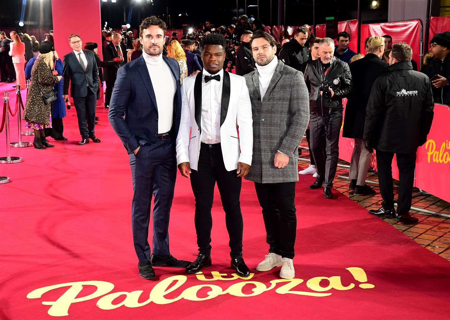 From left: Thom Evans, Levi Davis and Ben Foden arriving for the ITV Palooza held at the Royal Festival Hall, Southbank Centre, London, before Mr Davis’s disappearance (PA)