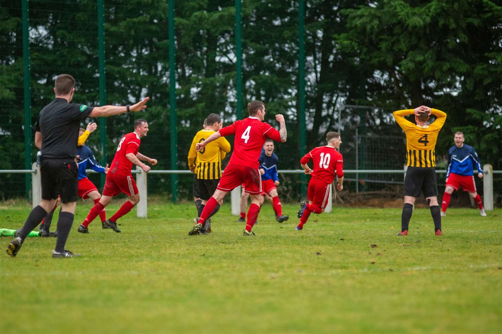 Delight for Forres Thistle as they score a second before half time...Forres Thistle (6) vs Islavale (1) - North Region Juniors - Logie Park, Forres. ..Picture: Daniel Forsyth..