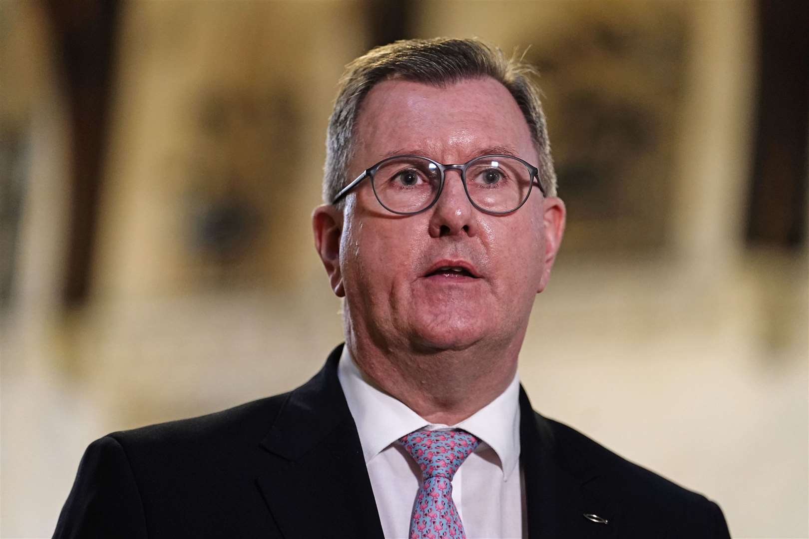 DUP leader Sir Jeffrey Donaldson said his party would take time and space before reaching a position on the Windsor Framework (Jordan Pettitt/PA)