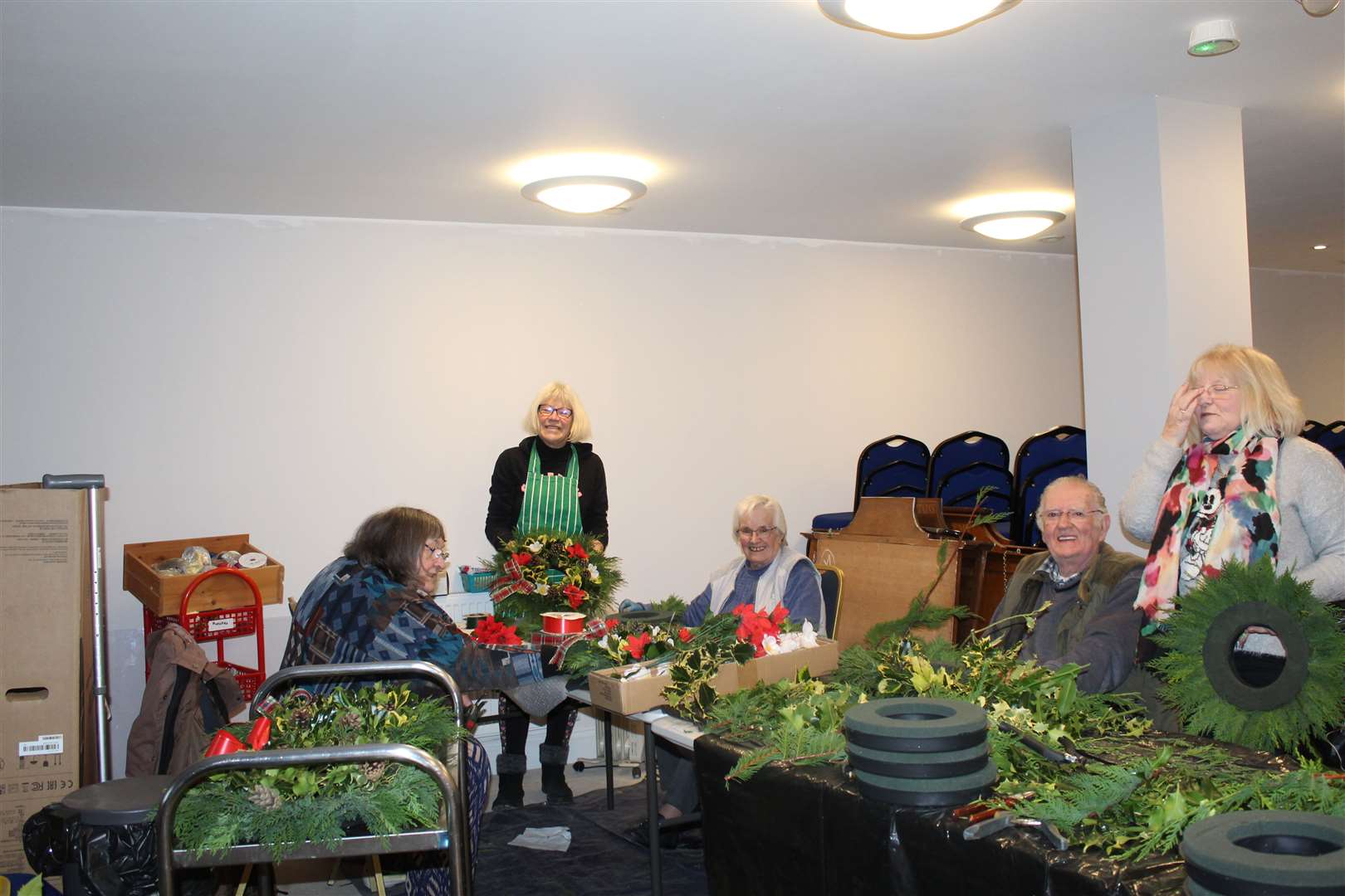 Una Cran, Jenni Cruickshank, Heather and Charlie Milne and Carol Robertson all busy with wreath-making at Garioch Heritage centre, Loco works road, Inverurie. Picture: Griselda McGregor