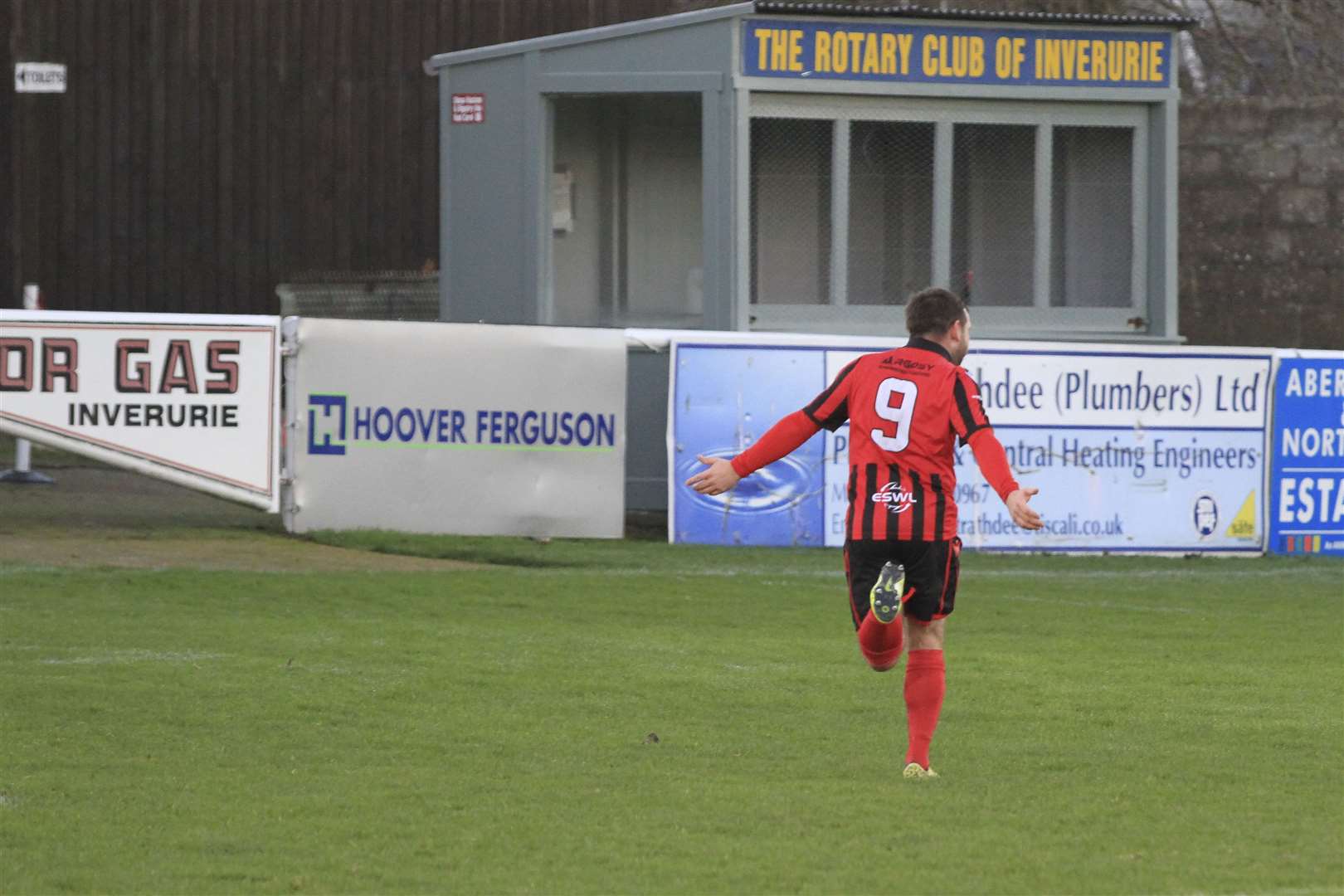 Neil Gauld celebrates his first goal of the season at an empty Harlaw Park. Picture: Paul Douglas