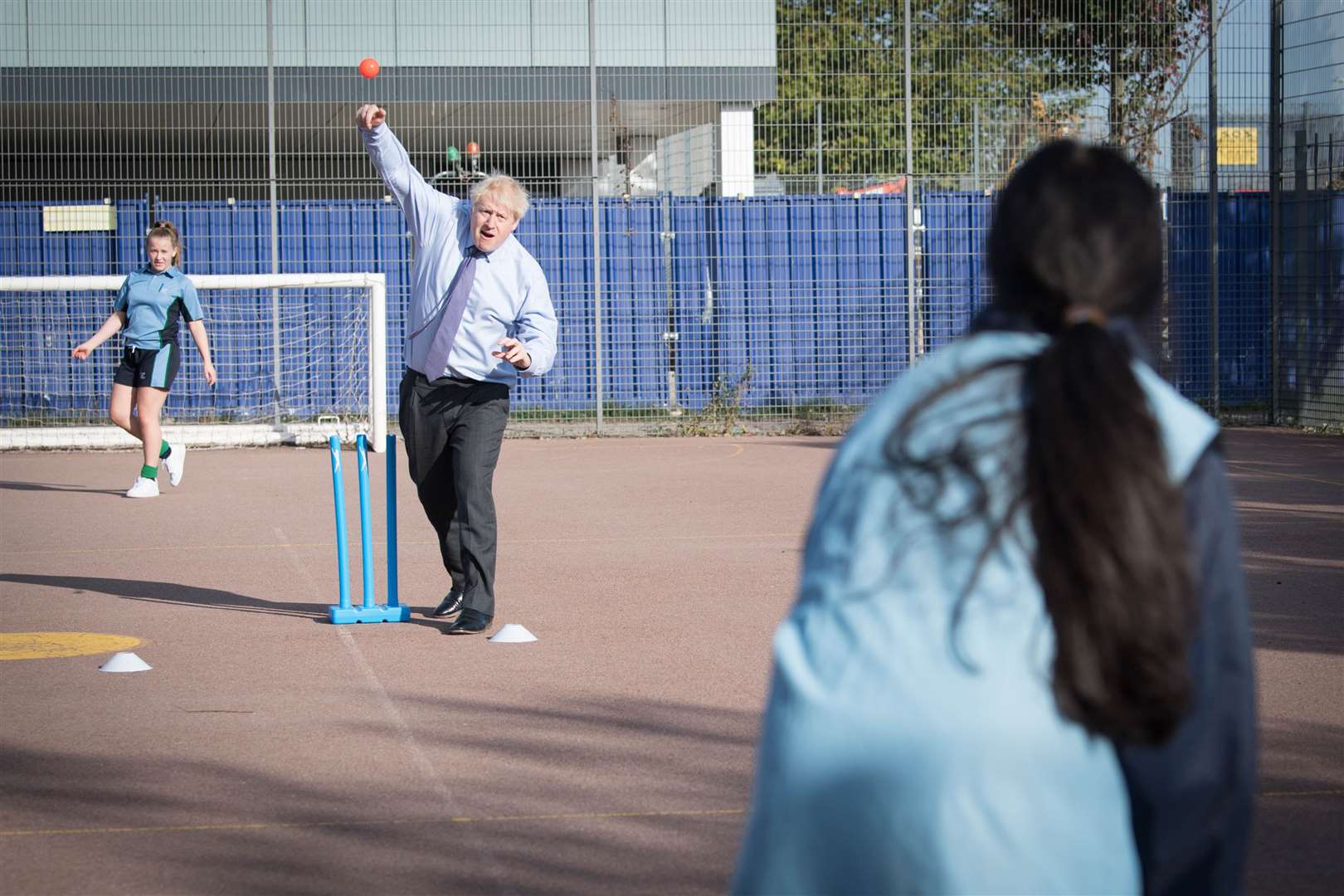 Taking part in a game of cricket during a sports lesson on a visit to Ruislip High School in September (Stefan Rousseau/PA)