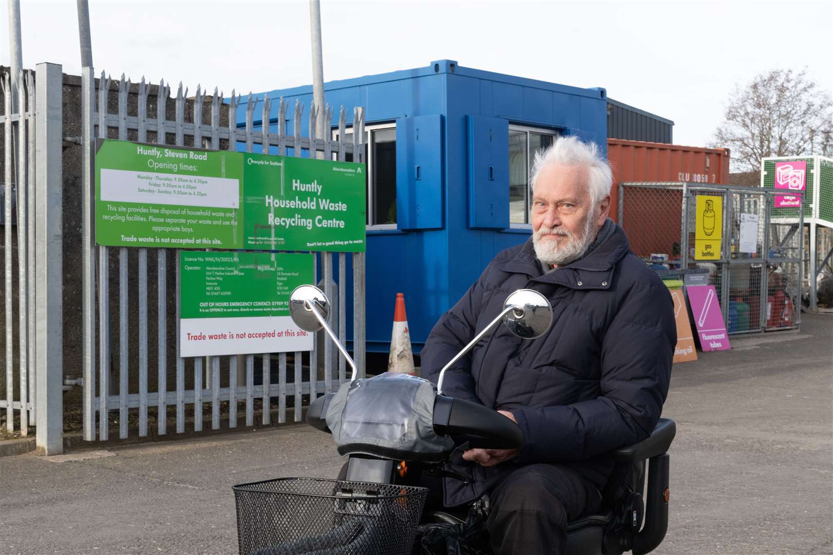 Peter McCallum outside the Huntly Recycling Centre where they're trialing a new rule that stops pedestrians, mobility scooters and wheelchair access. ..Picture: Beth Taylor.