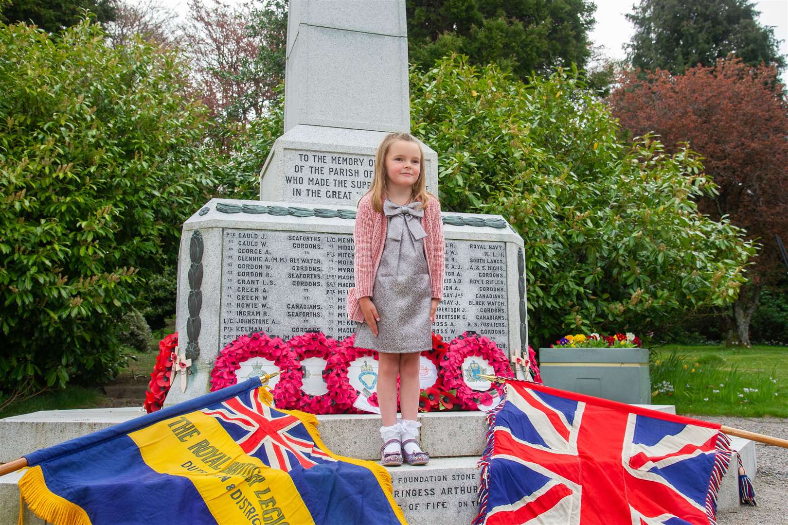 Meg Gray take a moment to remember at the Dufftown War Memorial. ..75th anniversary celebrations of VE Day in Dufftown, Moray. ..Picture: Daniel Forsyth..