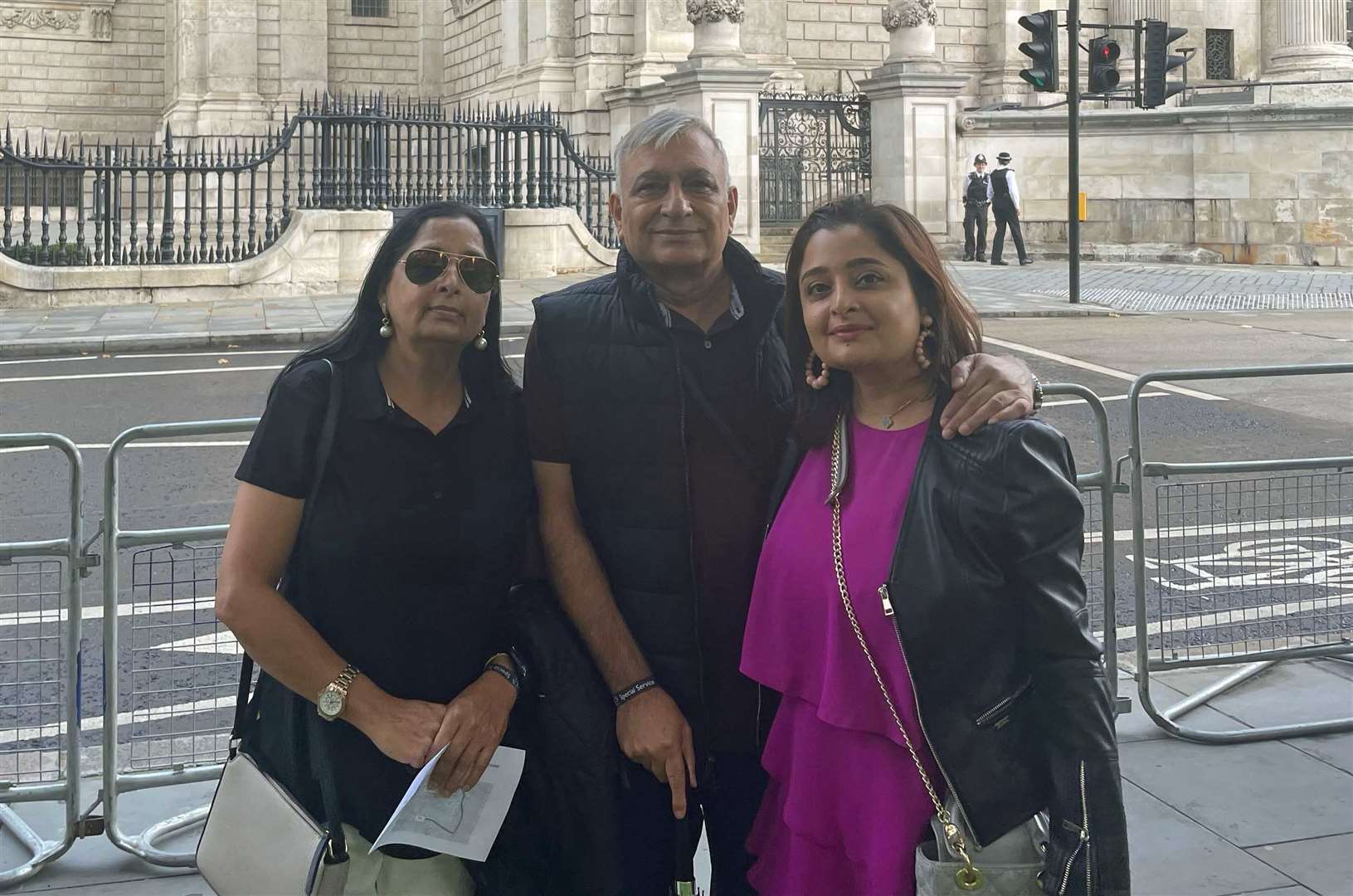 (Left to right) Retired headteacher Anjana Kapoor, 60 and Indian Army veteran Rakesh Kapoor, 66, attending a service at St Paul’s in London with their daughter Devina (Nina Lloyd/PA)