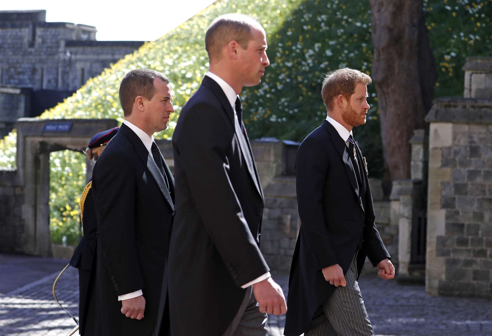 Peter Phillips, the Duke of Cambridge and the Duke of Sussex during the Duke of Edinburgh’s funeral (Alastair Grant/PA)
